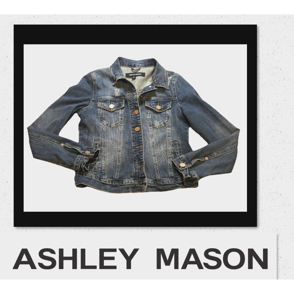 Ashley Mason Denim Blue Jean Jacket Women's Size Medium - Lightly Distressed